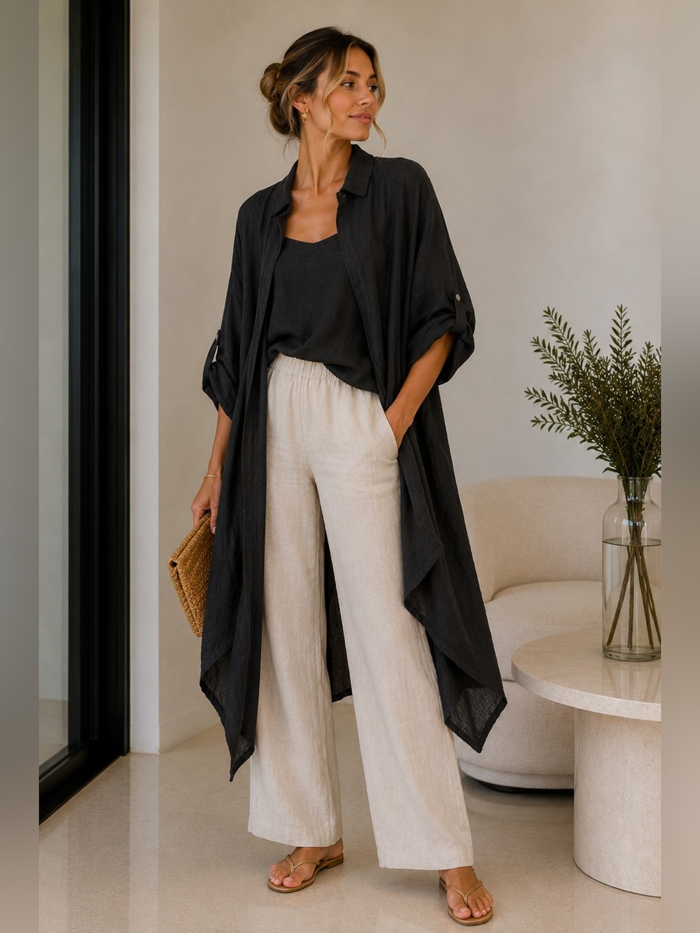 100% Pure Black Long Sleeve Swim Cover-Up Shirt Dress